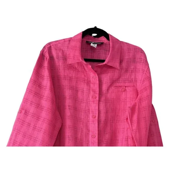 Sag Harbor Womens Pink Button Down Linen Shirt L Long/Half Sleeve Casual Vacay - Picture 2 of 7